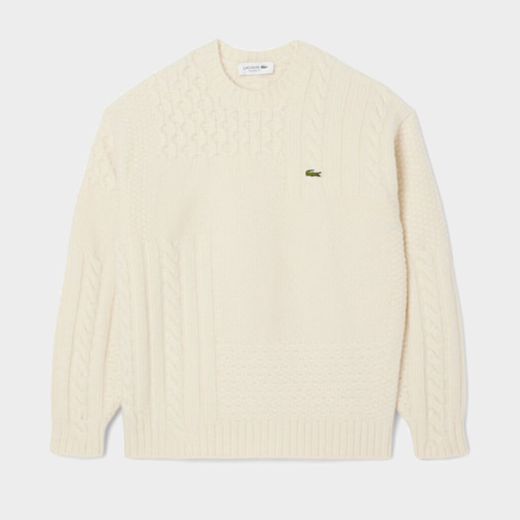 Shelta - Lacoste Relaxed Fit Patchwork Wool Sweater Ecru (AH5201-00-XF